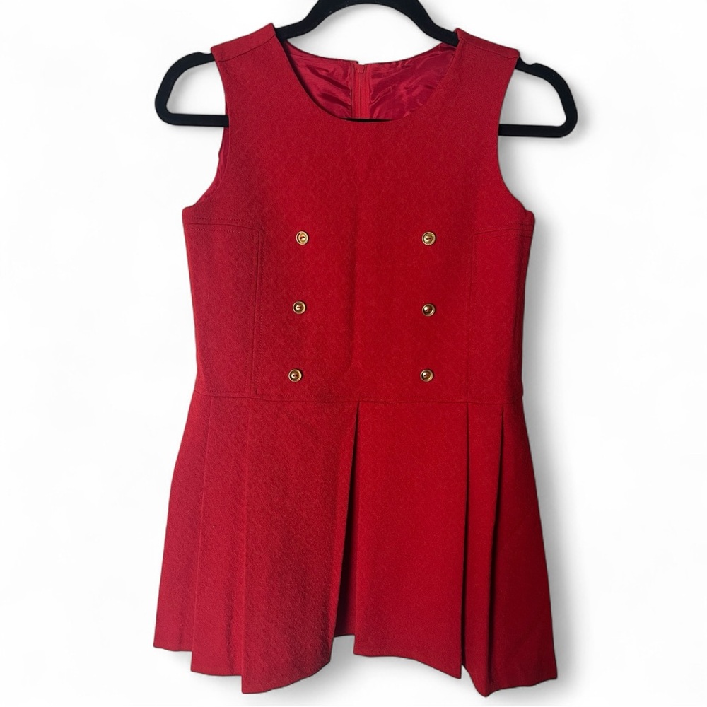 Schapira Girls Vintage Red Sleeveless MilitaryInspired Dress gold buttons Sz 140